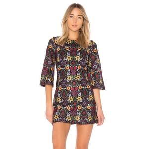 Alice + Olivia Women's Size 10 Coley Floral Embroidered Bell Sleeve Mini Dress